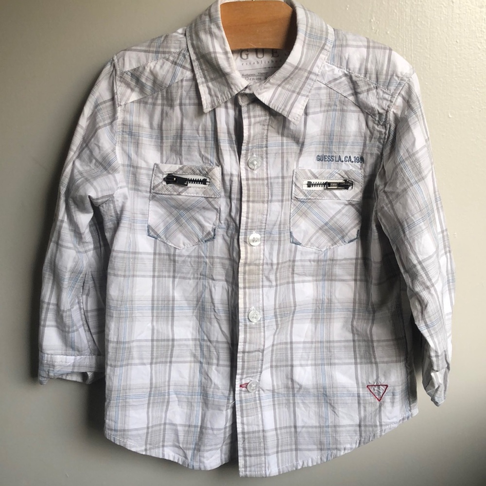 GUESS boy plaid button down shirt